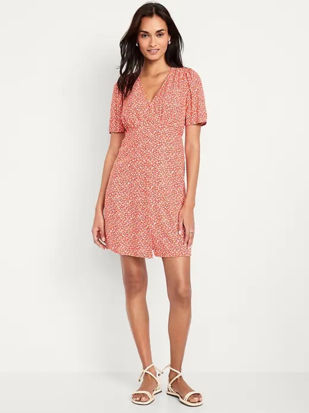 Old Navy Women’s Orange & White Floral Button Front Dress Sz Large Tall
